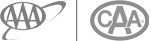 The image shows logos of AAA on the left and CAA on the right, both in gray with circular designs.