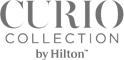 The image shows the "Curio Collection by Hilton" logo, featuring elegant text in a stylized font.